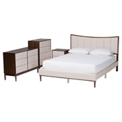 Baxton Studio Nikolai Mid-Century Channel Tufted Beige Fabric and Wenge Brown Wood 4-Piece Queen Bedroom Set